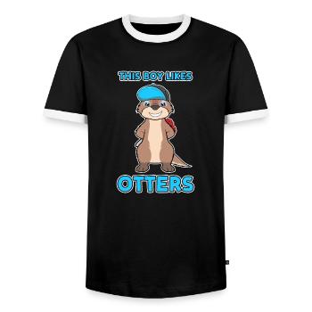 Boy Likes Otters Cooles Zitat Seeotter Waldtier - Männer Kontrast-T-Shirt - Schwarz/Weiß - Vorne - AI Model Female 172 light (172cm) & AI Model Male 178 light (178cm)