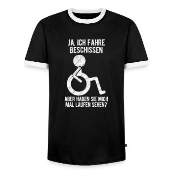 Rollstuhl Rollstuhlfahrer Lustiger Spruch Design R - Männer Kontrast-T-Shirt - Schwarz/Weiß - Vorne - AI Model Female 172 light (172cm) & AI Model Male 178 light (178cm)