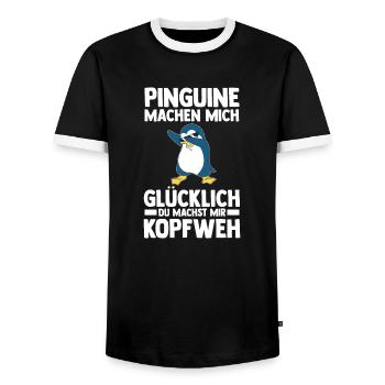 Tiermotiv Pinguin - Männer Kontrast-T-Shirt - Schwarz/Weiß - Vorne - AI Model Female 172 light (172cm) & AI Model Male 178 light (178cm)