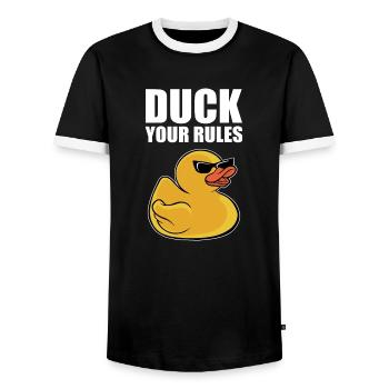Funny Duckling Cool Rubber Duck Your Rules - Men's Ringer Shirt - black/white - Front - AI Model Female 172 light (172cm) & AI Model Male 178 light (178cm)