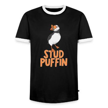 puffin puffin auke birds Lunde - Men's Ringer Shirt - black/white - Front - AI Model Female 172 light (172cm) & AI Model Male 178 light (178cm)
