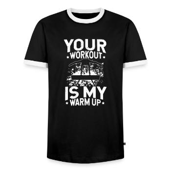 Your Workout Is My Warm Up Turnen Gymnsatik Turner - Männer Kontrast-T-Shirt - Schwarz/Weiß - Vorne - AI Model Female 172 light (172cm) & AI Model Male 178 light (178cm)