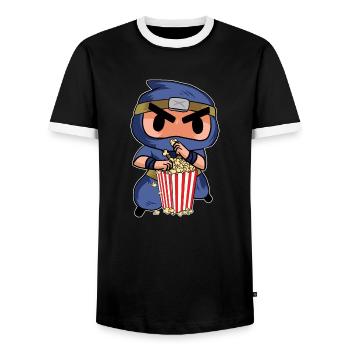 Popcorn Ninja Kids Funny Theater Cinema Snack Movi - Men's Ringer Shirt - black/white - Front - AI Model Female 172 light (172cm) & AI Model Male 178 light (178cm)