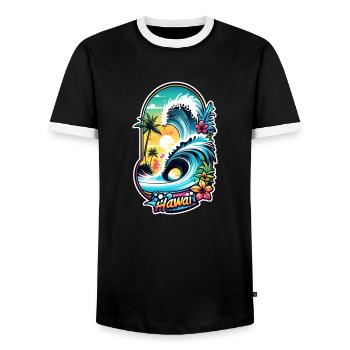 surf plage palmier soleil vacances - T-shirt contrasté Homme - noir/blanc - Devant - AI Model Female 172 light (172cm) & AI Model Male 178 light (178cm)