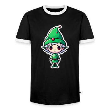 Elf Christmas Illustration - Men's Ringer Shirt - black/white - Front - AI Model Female 172 light (172cm) & AI Model Male 178 light (178cm)