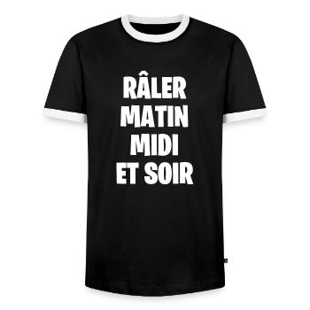 Râler matin, midi et soir - T-shirt contrasté Homme - noir/blanc - Devant - AI Model Female 172 light (172cm) & AI Model Male 178 light (178cm)