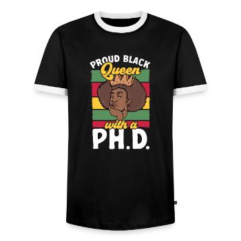 PhD Graduate Doktorgrad Ph.D. Promotion - Männer Kontrast-T-Shirt - Schwarz/Weiß - Vorne - AI Model Female 172 light (172cm) & AI Model Male 178 light (178cm)