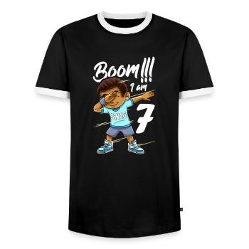 Boom Im 7 Jahre alter schwarzer Junge Dabbing - Männer Kontrast-T-Shirt - Schwarz/Weiß - Vorne - AI Model Female 172 light (172cm) & AI Model Male 178 light (178cm)