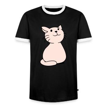 Cute Cat Looks Happy Smiling Kitten Fun - Men's Ringer Shirt - black/white - Front - AI Model Female 172 light (172cm) & AI Model Male 178 light (178cm)