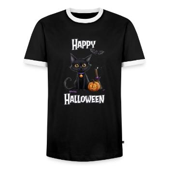 Halloween – Joyeux Halloween Chat Noir Mignon - T-shirt contrasté Homme - noir/blanc - Devant - AI Model Female 172 light (172cm) & AI Model Male 178 light (178cm)