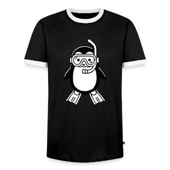 Niedlicher Schnorchelpinguin - Digitale Kunst Illustration - Männer Kontrast-T-Shirt - Schwarz/Weiß - Vorne - AI Model Female 172 light (172cm) & AI Model Male 178 light (178cm)