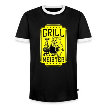 Grillmeister Ferkel Grillen - Männer Kontrast-T-Shirt - Schwarz/Weiß - Vorne - AI Model Female 172 light (172cm) & AI Model Male 178 light (178cm)