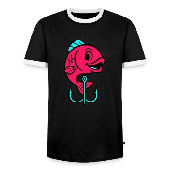 Fish Fish Hook Comic - Men's Ringer Shirt - black/white - Front - AI Model Female 172 light (172cm) & AI Model Male 178 light (178cm)