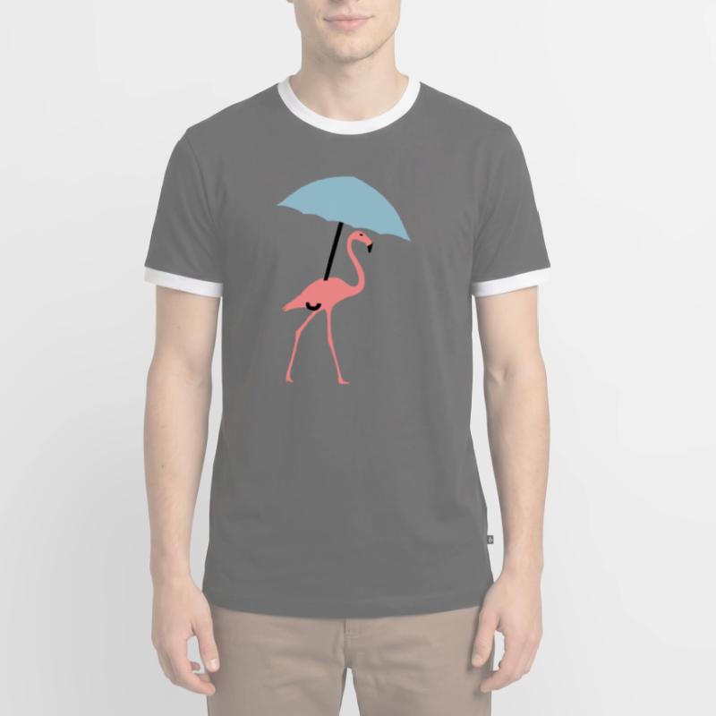 Flamingo mit Regenschirm oder Sonnenschirm Männer Kontrast-T-Shirt