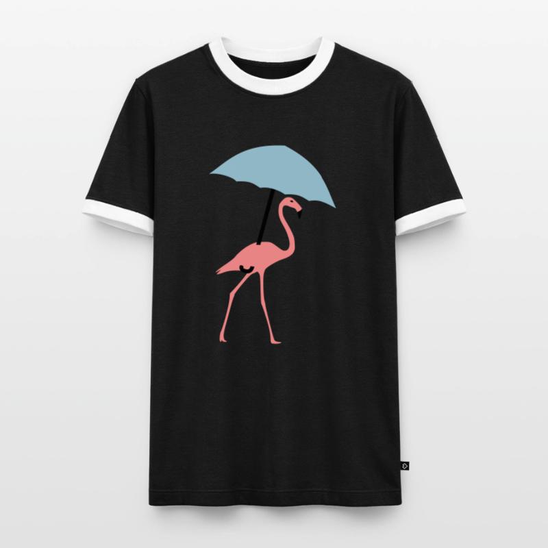 Flamingo mit Regenschirm oder Sonnenschirm Männer Kontrast-T-Shirt
