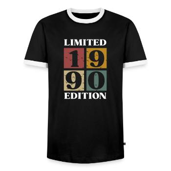 Vintage-Geschenk 1990 Jubiläum Limitierte Auflage - Männer Kontrast-T-Shirt - Schwarz/Weiß - Vorne - AI Model Female 172 light (172cm) & AI Model Male 178 light (178cm)