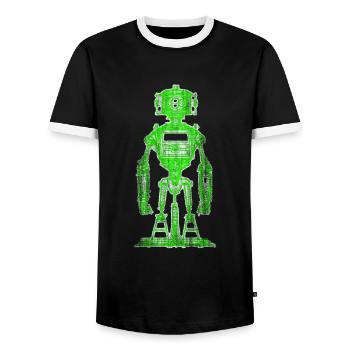 Dessin de robot vert néon - T-shirt contrasté Homme - noir/blanc - Devant - AI Model Female 172 light (172cm) & AI Model Male 178 light (178cm)