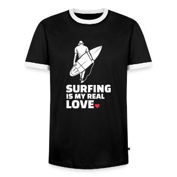 J’adore surfer - T-shirt contrasté Homme - noir/blanc - Devant - AI Model Female 172 light (172cm) & AI Model Male 178 light (178cm)