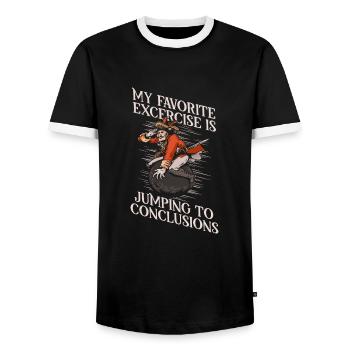 Exercice préféré : Conclusions hâtives, motif de vache - T-shirt contrasté Homme - noir/blanc - Devant - AI Model Female 172 light (172cm) & AI Model Male 178 light (178cm)