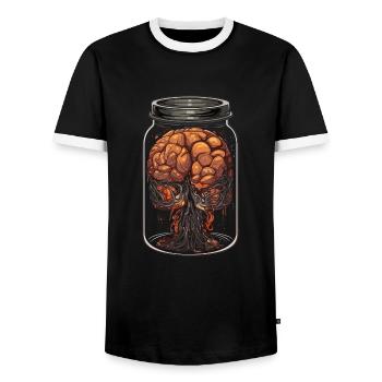Brain in Glass Halloween Zombie Biology - Men's Ringer Shirt - black/white - Front - AI Model Female 172 light (172cm) & AI Model Male 178 light (178cm)