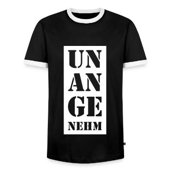 UNANGENEHM FREMDSCHÄMEN FREMDSCHAM - Männer Kontrast-T-Shirt - Schwarz/Weiß - Vorne - AI Model Female 172 light (172cm) & AI Model Male 178 light (178cm)