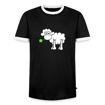 Sheep with clover - Men's Ringer Shirt - black/white - Front - AI Model Female 172 light (172cm) & AI Model Male 178 light (178cm)