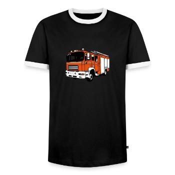 Feuerwehr / TLF / Feuerwehrauto (3-farbig) - Männer Kontrast-T-Shirt - Schwarz/Weiß - Vorne - AI Model Female 172 light (172cm) & AI Model Male 178 light (178cm)