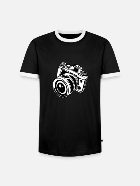 camera - Men's Ringer Shirt - black/white