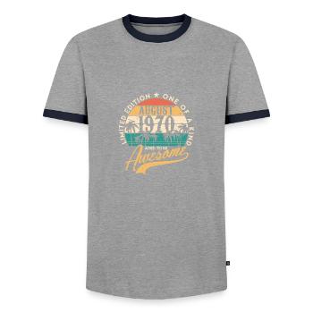 Août 1970 50e anniversaire cinquante cadeau - T-shirt contrasté Homme - gris/marine  - Devant - AI Model Female 172 light (172cm) & AI Model Male 178 light (178cm)