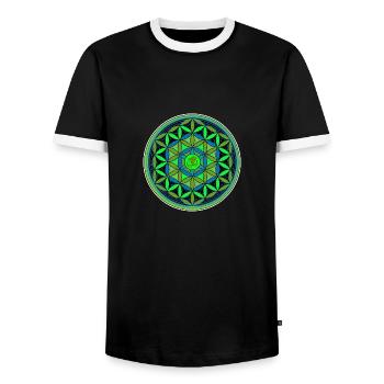 Yoga méditation fleur de vie Géométrie sacrée - T-shirt contrasté Homme - noir/blanc - Devant - AI Model Female 172 light (172cm) & AI Model Male 178 light (178cm)