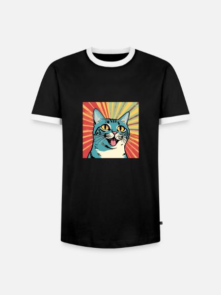 smiling cat - retro pop art - Men's Ringer Shirt - black/white