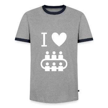 ★ Couleurs de conception modifiables ★ J'aime les réunions - T-shirt contrasté Homme - gris/marine  - Devant - AI Model Female 172 light (172cm) & AI Model Male 178 light (178cm)