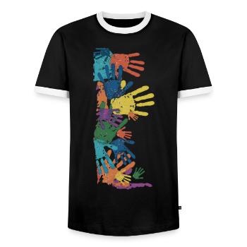 HANDS OF TOUCH - Men's Ringer Shirt - black/white - Front - AI Model Female 172 light (172cm) & AI Model Male 178 light (178cm)