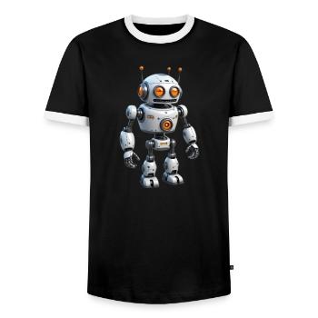 Cartoon Robot - Men's Ringer Shirt - black/white - Front - AI Model Female 172 light (172cm) & AI Model Male 178 light (178cm)