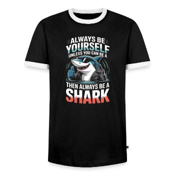 Sei immer du selbst, es sei denn, du kannst ein Hai sein - Männer Kontrast-T-Shirt - Schwarz/Weiß - Vorne - AI Model Female 172 light (172cm) & AI Model Male 178 light (178cm)