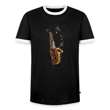 Saxophone - T-shirt contrasté Homme - noir/blanc - Devant - AI Model Female 172 light (172cm) & AI Model Male 178 light (178cm)