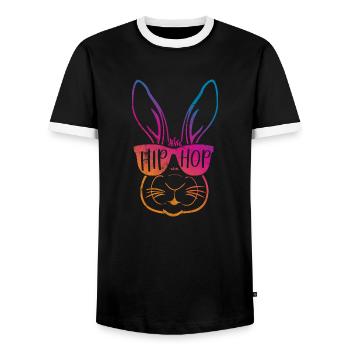 Hip Hop Rabbit Rap - Men's Ringer Shirt - black/white - Front - AI Model Female 172 light (172cm) & AI Model Male 178 light (178cm)