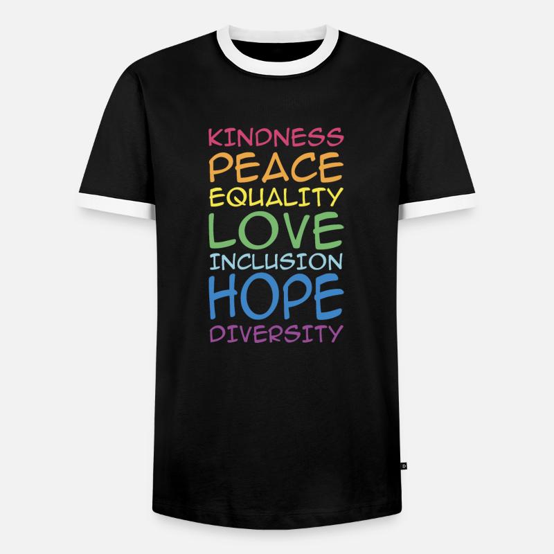 KINDNESS, PEACE, EQUALITY, INCLUSION, , DIVERSITY, - Men's Ringer Shirt - black/white