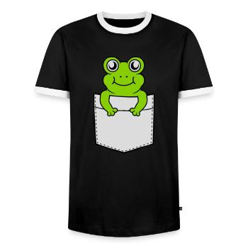 Breast pocket small sweet frog - Men's Ringer Shirt - black/white - Front - AI Model Female 172 light (172cm) & AI Model Male 178 light (178cm)