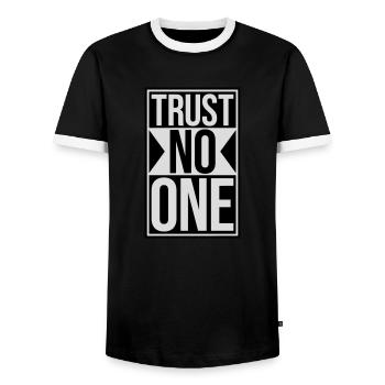 trust no one quote - Men's Ringer Shirt - black/white - Front - AI Model Female 172 light (172cm) & AI Model Male 178 light (178cm)