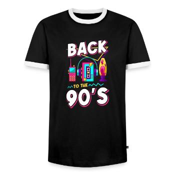 90s Theme Party 1990s Nineties Costume - Men's Ringer Shirt - black/white - Front - AI Model Female 172 light (172cm) & AI Model Male 178 light (178cm)