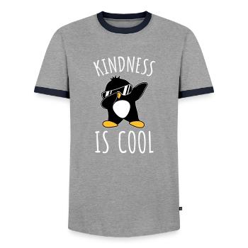 Kindness Is Cool Dabbing Dab Dance Gesture Penguin - Men's Ringer Shirt - grey/navy  - Front - AI Model Female 172 light (172cm) & AI Model Male 178 light (178cm)