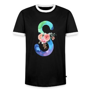 Letter S watercolor - Men's Ringer Shirt - black/white - Front - AI Model Female 172 light (172cm) & AI Model Male 178 light (178cm)