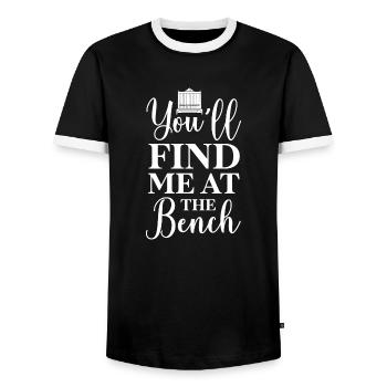 Vous me trouverez au joueur d’orgue à tuyaux d’établi - T-shirt contrasté Homme - noir/blanc - Devant - AI Model Female 172 light (172cm) & AI Model Male 178 light (178cm)