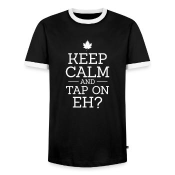 keep calm and tap on eh Design - Men's Ringer Shirt - black/white - Front - AI Model Female 172 light (172cm) & AI Model Male 178 light (178cm)