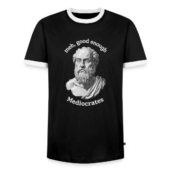 Minimalismus trifft Philosophie - Männer Kontrast-T-Shirt - Schwarz/Weiß - Vorne - AI Model Female 172 light (172cm) & AI Model Male 178 light (178cm)
