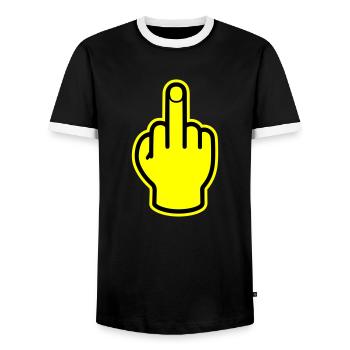 Mittelfinger Hand Provokativ - Männer Kontrast-T-Shirt - Schwarz/Weiß - Vorne - AI Model Female 172 light (172cm) & AI Model Male 178 light (178cm)