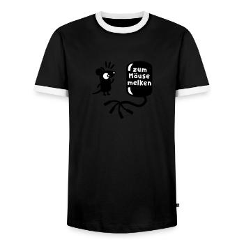 Milking machine - milk to mice - Men's Ringer Shirt - black/white - Front - AI Model Female 172 light (172cm) & AI Model Male 178 light (178cm)