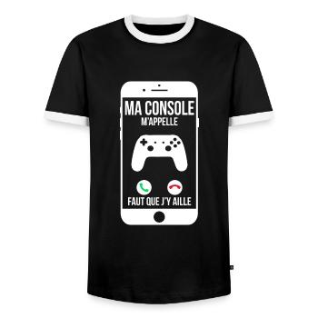 Ma console m'appelle - Faut que j'y aille - T-shirt contrasté Homme - noir/blanc - Devant - AI Model Female 172 light (172cm) & AI Model Male 178 light (178cm)