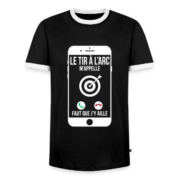 Le tir à l'arc m'appelle - Faut que j'y aille - T-shirt contrasté Homme - noir/blanc - Devant - AI Model Female 172 light (172cm) & AI Model Male 178 light (178cm)